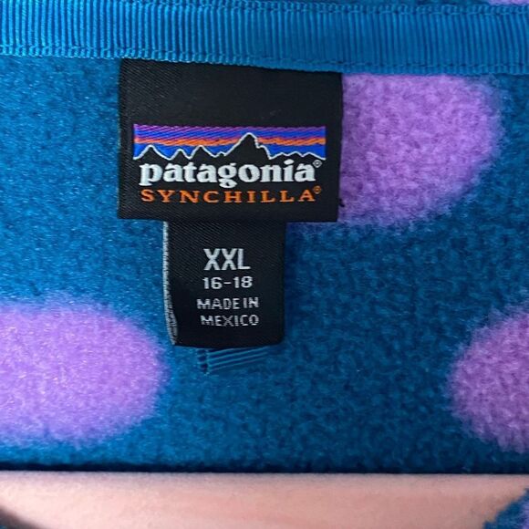 Patagonia  Synchilla Girls Pullover Polka Dot Teal Pink Size XXL - Picture 4 of 5